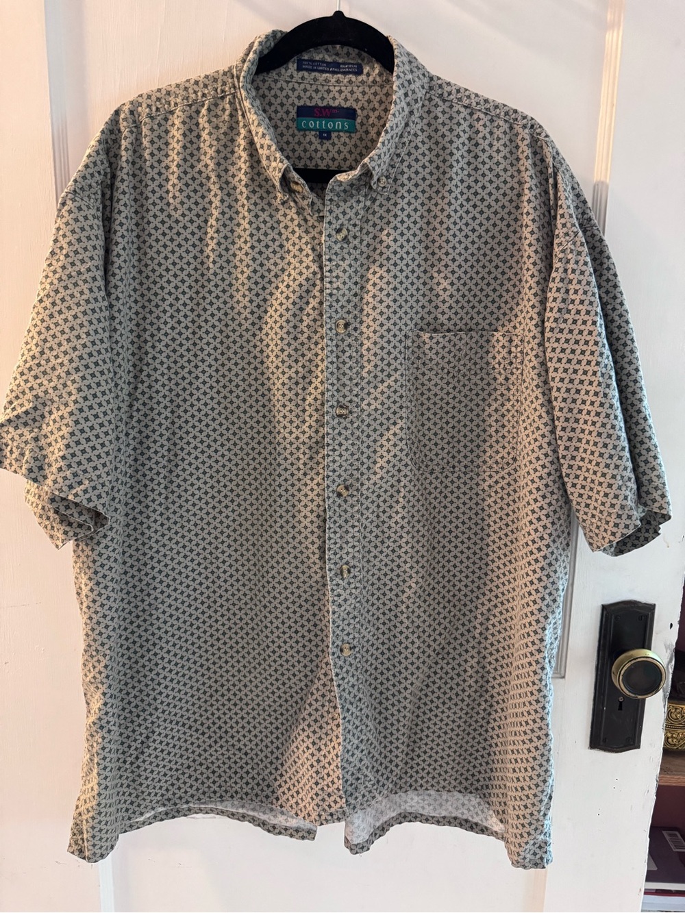 Vintage 90s S.W. Cottons Men’s Geometric Diamond Print Shirt 1X Plus Size